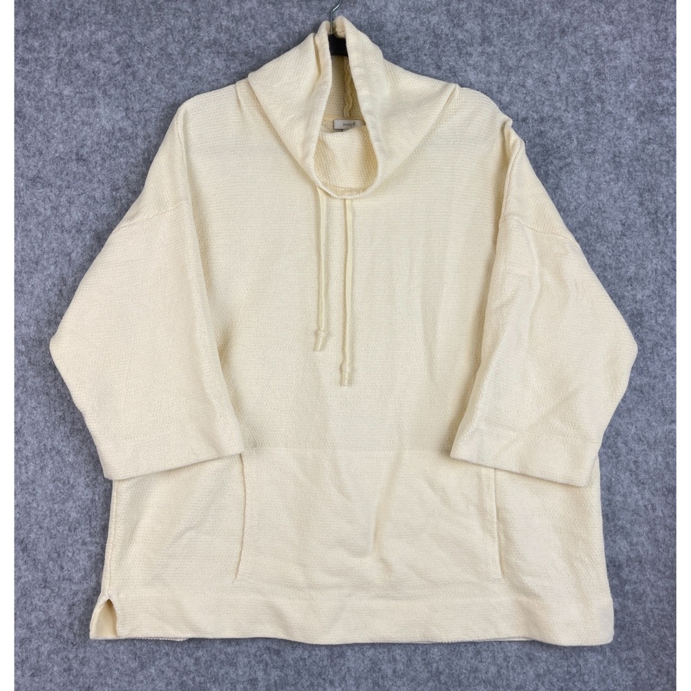 J Jill Pure Jill Cowl Neck Sweater Womens Large Cream Textured Knit Pocket